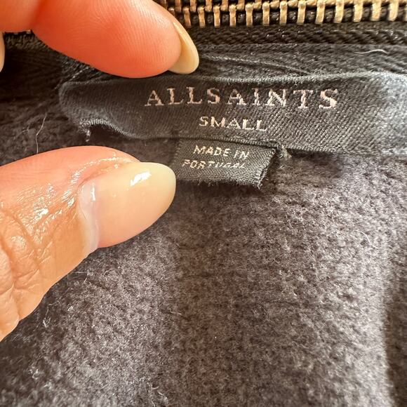 AllSaints Zip Extended Hood Black Open Front Waterfall Cardigan Size Small - Picture 5 of 12